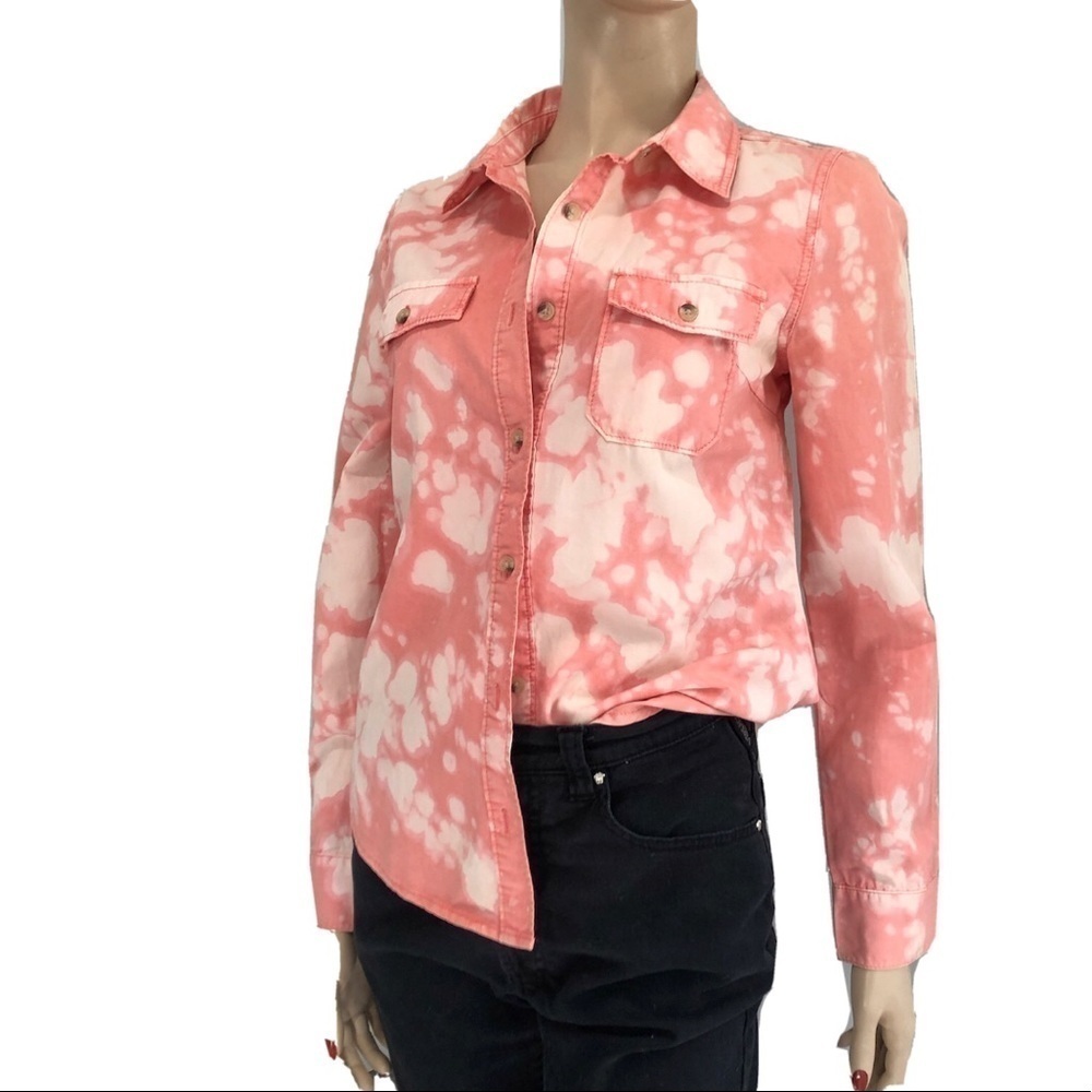 Life in progress button front acid wash long sleeve shirt orange size:S